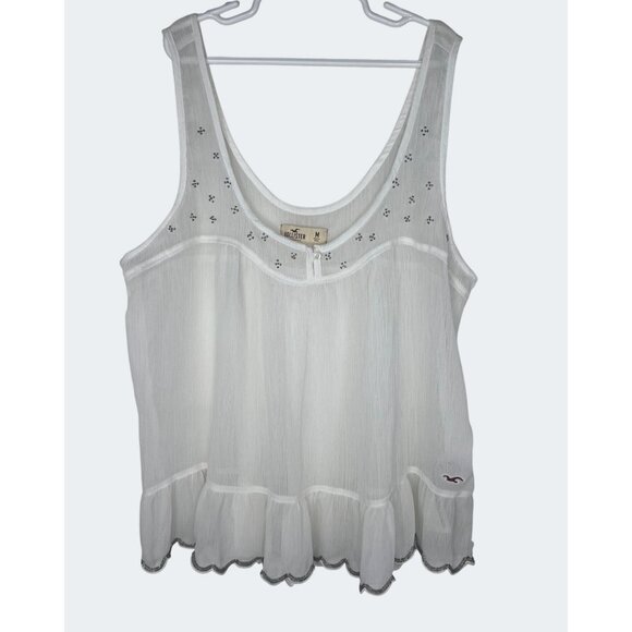 Hollister White Sleeveless Flowy Embroidered Tank Top Medium Scoop Neck - Picture 10 of 13